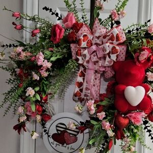 Valentine's Day Heart Wreath with Red and Pink Accents